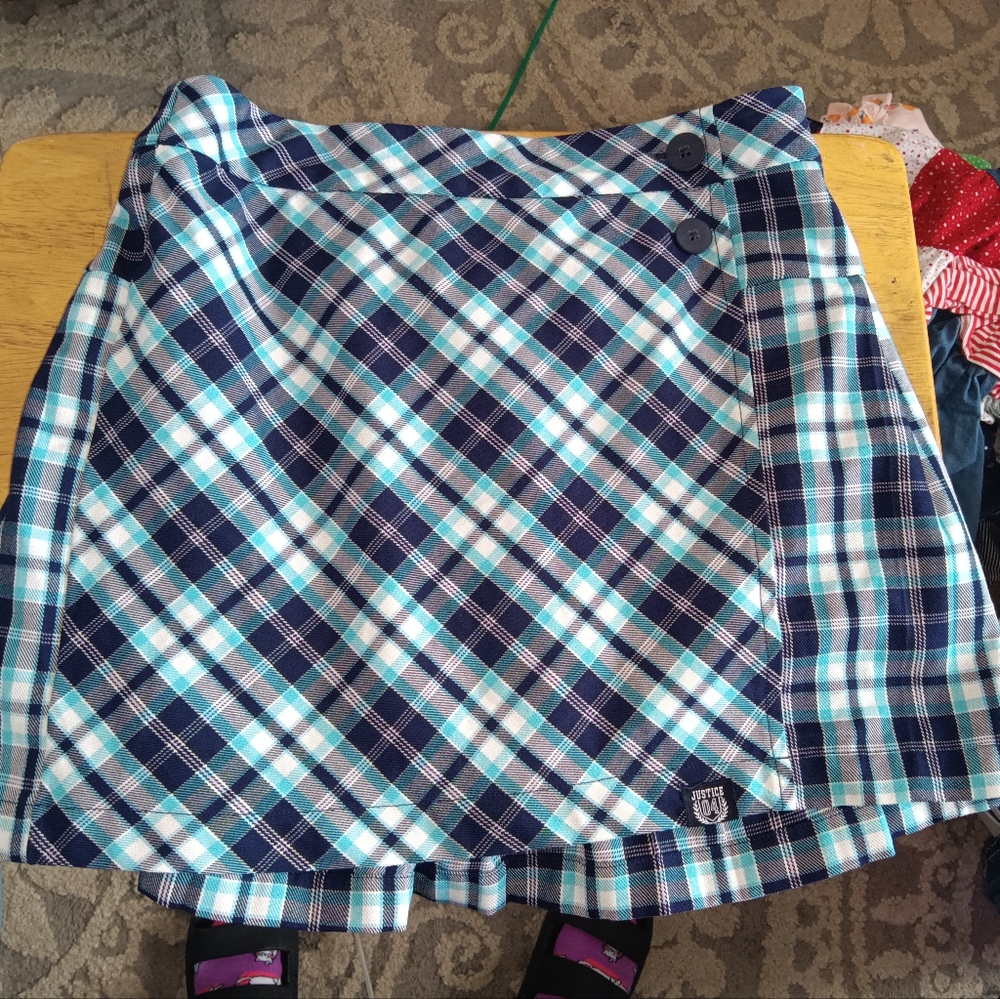 EUC Girls Justice Plaid Blue Skort XL 16/18